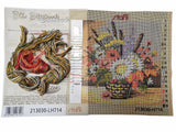 Kit Quadretti Mezzo Punto Cestino Fiori 30 x 30 cm Ricamo Punto Croce