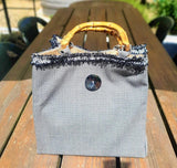 Kit per Borse Hand Made con Cartamodello, Manici Bamboo, Tessuto, Borsa Juta, Bottone, Passamaneria