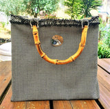 Kit per Borse Hand Made con Cartamodello, Manici Bamboo, Tessuto, Borsa Juta, Bottone, Passamaneria