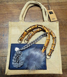 Kit Pon Pon per Borse Hand Made con Cartamodello, Manici Bamboo, Tessuto, Borsa Juta, Passamaneria