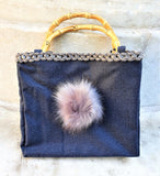 Kit Pon Pon per Borse Hand Made con Cartamodello, Manici Bamboo, Tessuto, Borsa Juta, Passamaneria