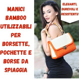 Coppia Manici in Bamboo con Anelli Oro da 22x16cm per Borse e Pochette