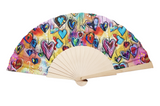 Ventaglio in Tessuto Fantasia con Manico in Legno Diametro 42 cm 