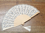 Ventaglio in Pizzo con Manico in Legno, Diametro 42 cm